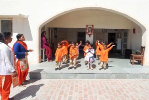 Practising for the dance performance.