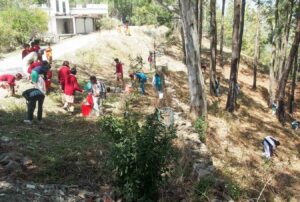 Cleaning the ashram neighbourhood.