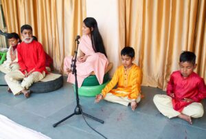 Students present a skit on the Yogoda line of Gurus.