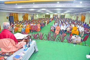 Swami Suddhananda conducts guided meditation and talks on “Meditation for a Happy and Balanced Life.”