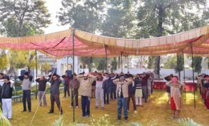 Devotees practise group Energization Exercises, Jammu.