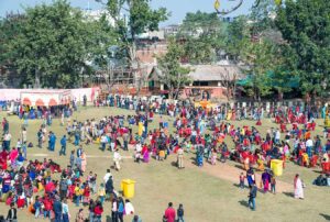 Birds eye view of people partaking prasad, Ranchi.