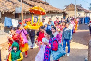 Palanquin is carried around the village streets.