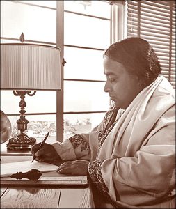 Yogananda writing. 