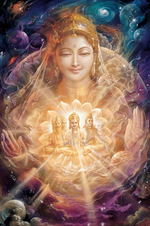 Cosmic Nature, Mother of all vibrations with its three phases governed by Brahma, Vishnu and shiva.