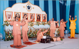 Swamis and a Brahmachari performing Healing Technique.