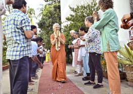 Devotees welcome Brahmani Mai.