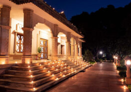 YSS Ranchi Ashram Diwali 2024 - Mandir steps are decorated with lamps