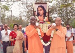 YSS Chennai Ashram Janmotsav 2025 - Monastics carry Paramahansa Yogananda's palki across the ashram premises