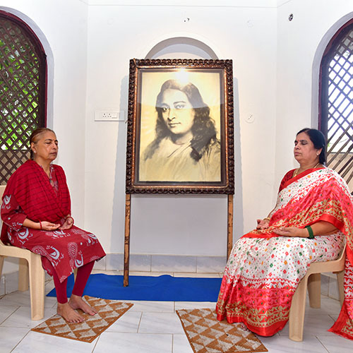 YSS Rajahmundry Retreat – Devotees Meditating in One of the Meditation Kutirs