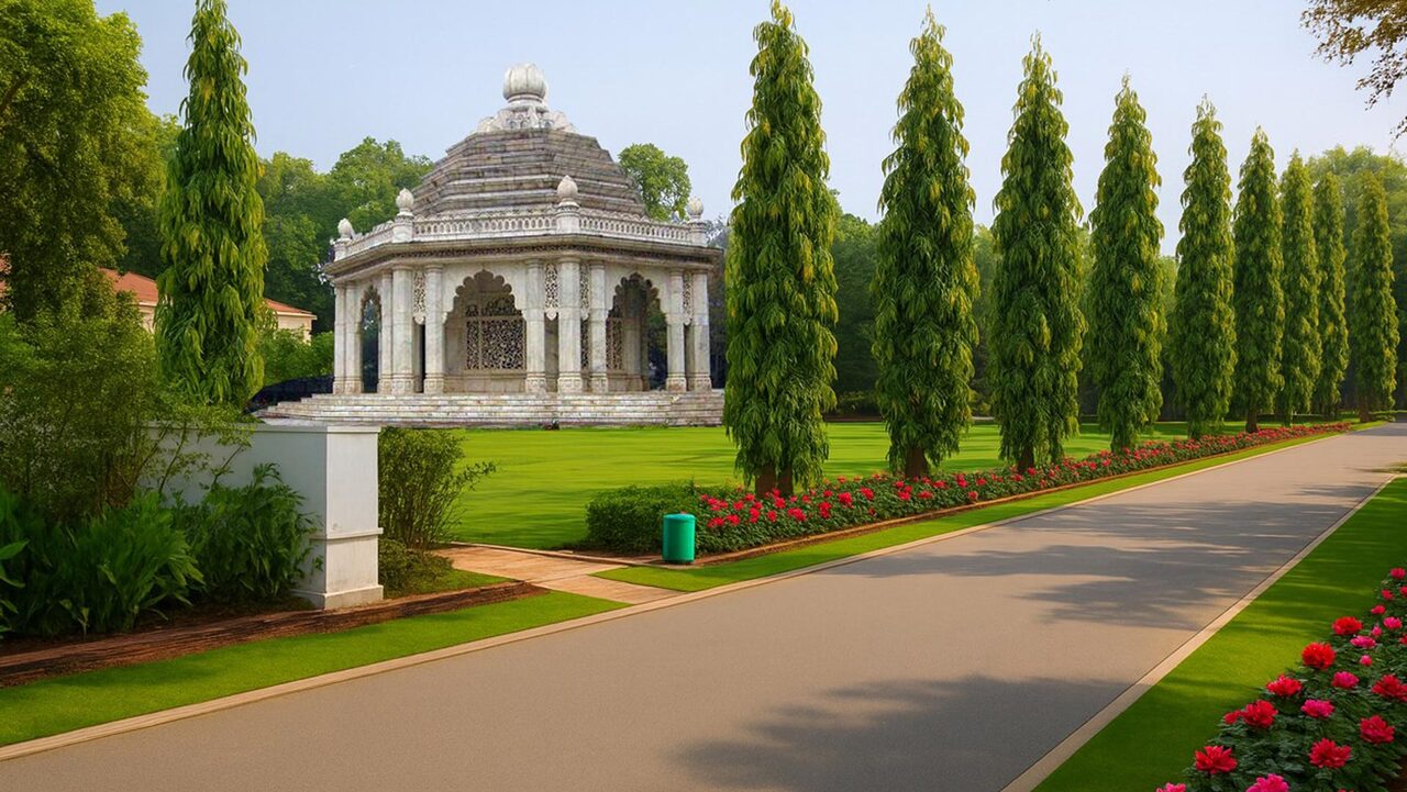 स्मृति मन्दिर के चारों ओर कंक्रीट का परिधीय मार्ग