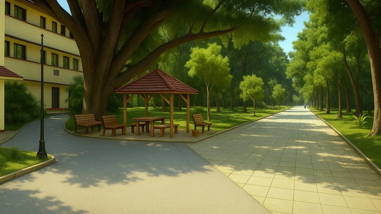 अतिथि गृह के निकट मार्ग-संगम का वास्तुशिल्पीय निरूपण…